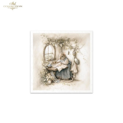 Illustration of two mice in a cozy room with a window, surrounded by flowers and decorative elements.