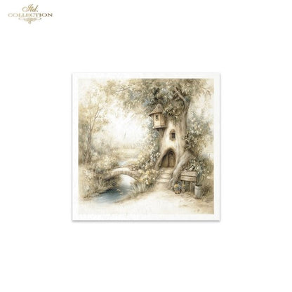 Illustration of a treehouse in a forest with a path leading to it