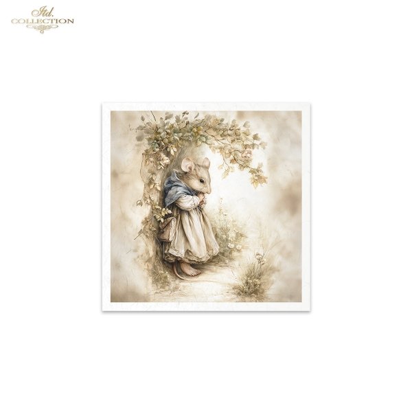 Art print of a mouse couple holding hands with flowers