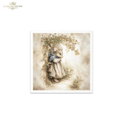 Art print of a mouse couple holding hands with flowers