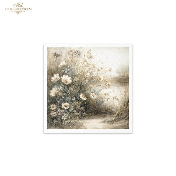 Framed artwork of a floral path with a soft, sepia-toned color scheme.