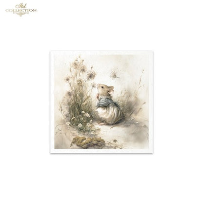 Illustration of a mouse holding flowers with a white background