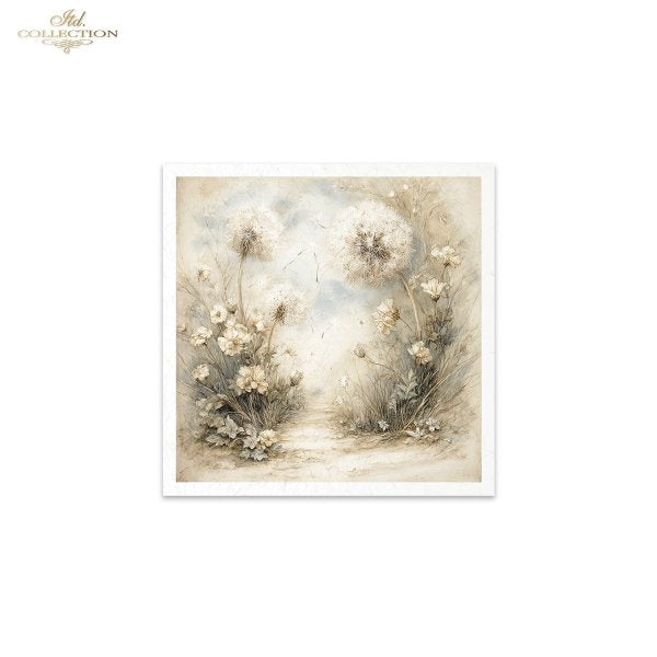 Art print of dandelions and flowers on a textured background