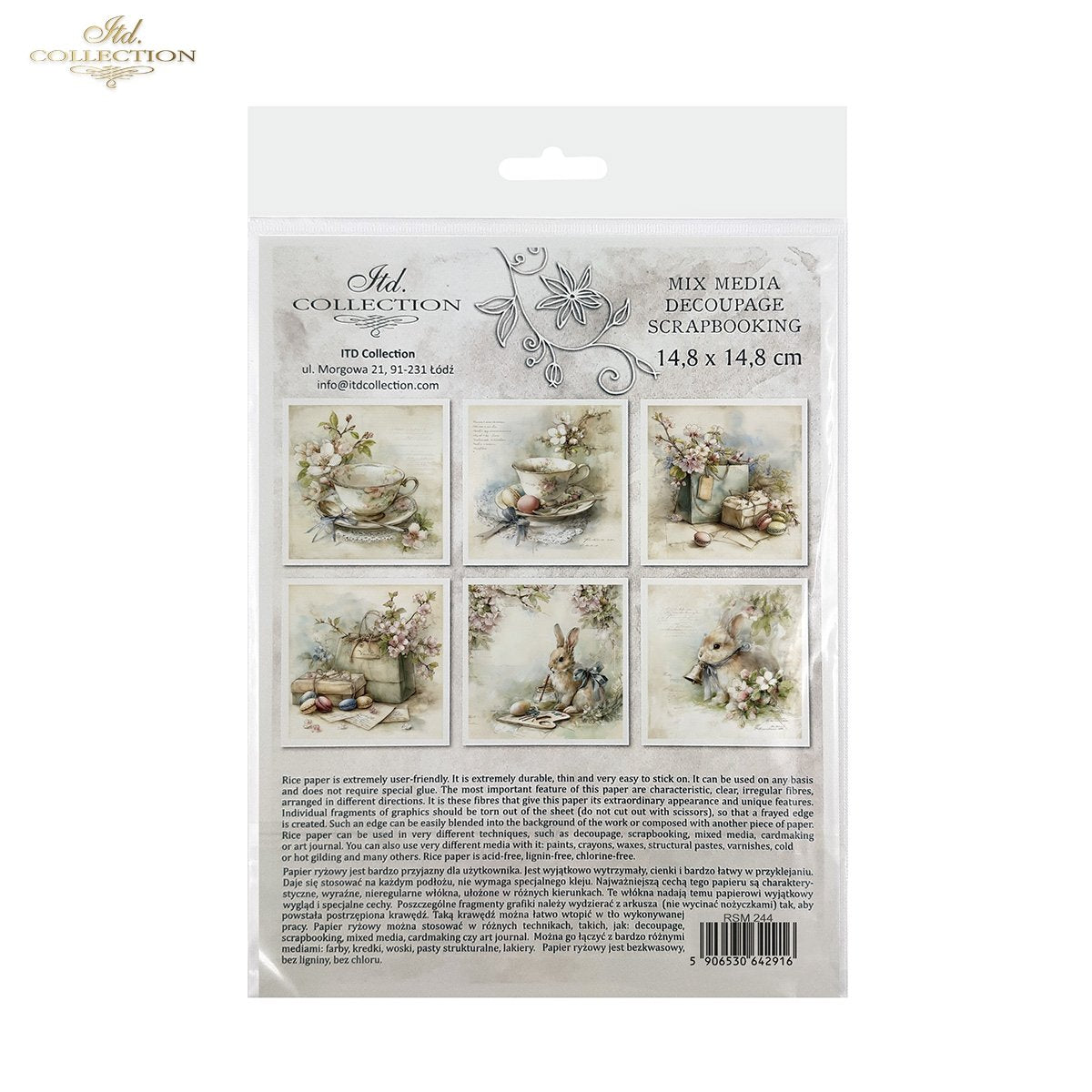 Decoupage Rice Paper Mini Set - Spring Teacups and Bunnies