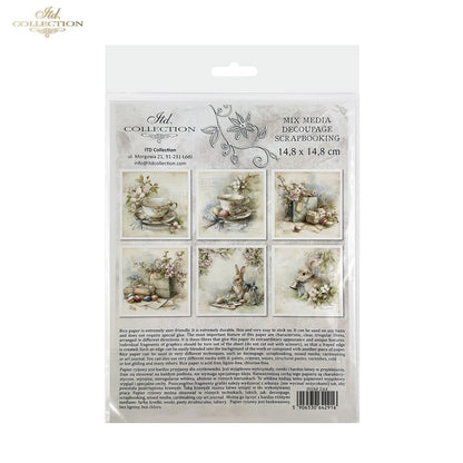 Decoupage Rice Paper Mini Set - Spring Teacups and Bunnies