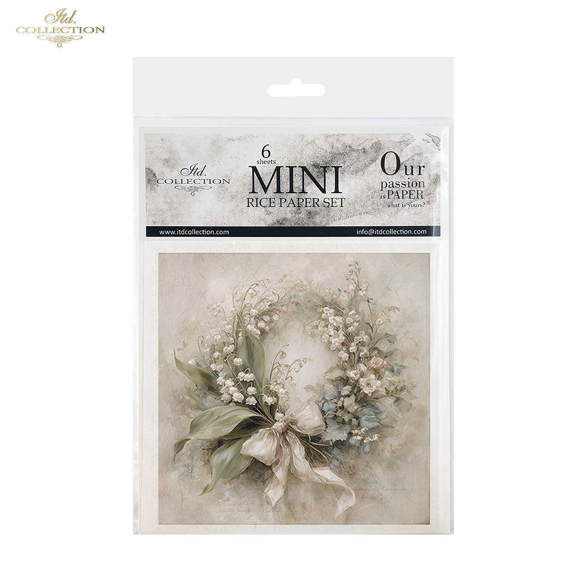 Decoupage Rice Paper Mini Set - White Floral Wreaths
