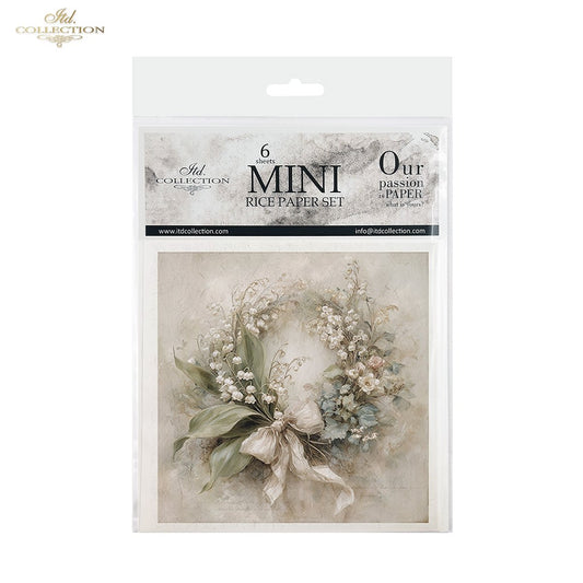 Decoupage Rice Paper Mini Set - White Floral Wreaths