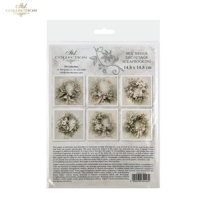 Decoupage Rice Paper Mini Set - White Floral Wreaths