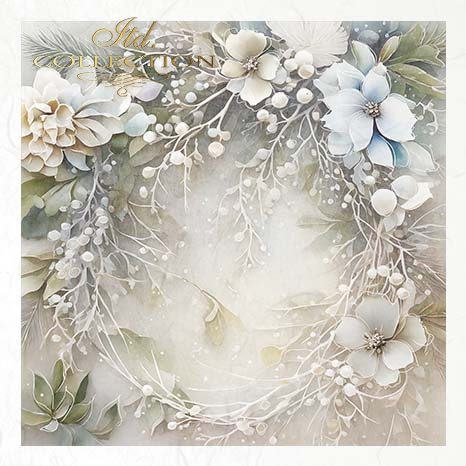 Decoupage Rice Paper Mini Set - White Winter Wreaths