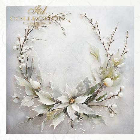 Decoupage Rice Paper Mini Set - White Winter Wreaths