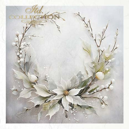 Decoupage Rice Paper Mini Set - White Winter Wreaths