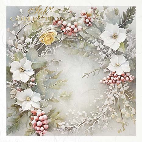 Decoupage Rice Paper Mini Set - White Winter Wreaths
