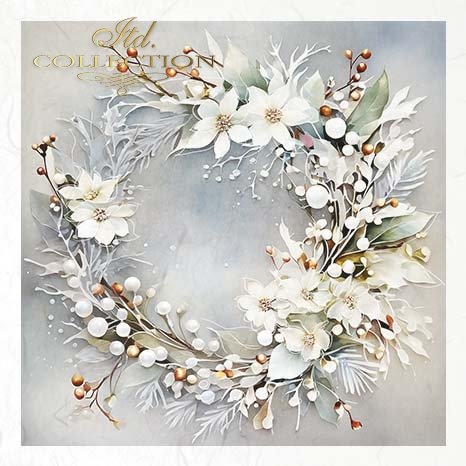 Decoupage Rice Paper Mini Set - White Winter Wreaths