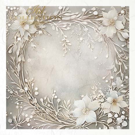 Decoupage Rice Paper Mini Set - White Winter Wreaths