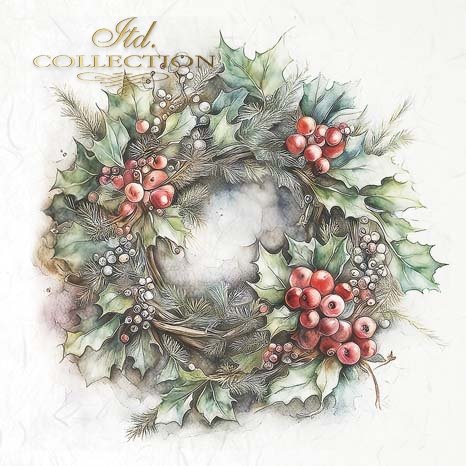 Decoupage Rice Paper Mini Set - Winter Wreaths III