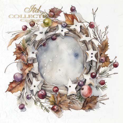 Decoupage Rice Paper Mini Set - Winter Wreaths III