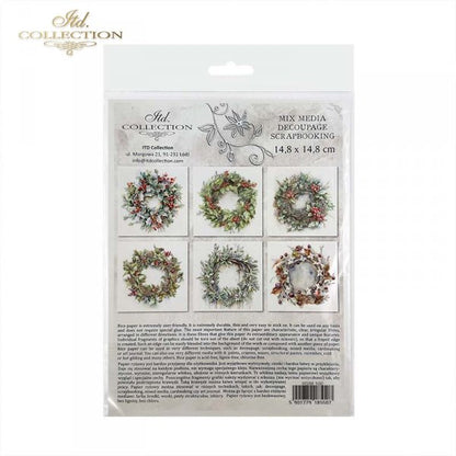 Decoupage Rice Paper Mini Set - Winter Wreaths III
