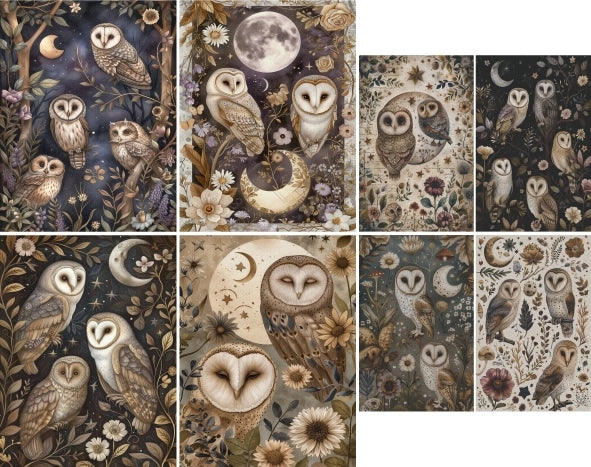 Decoupage Rice Paper Set of 4 - Forest Owls