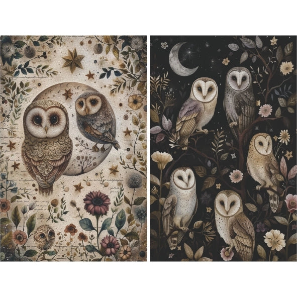 Decoupage Rice Paper Set of 4 - Forest Owls