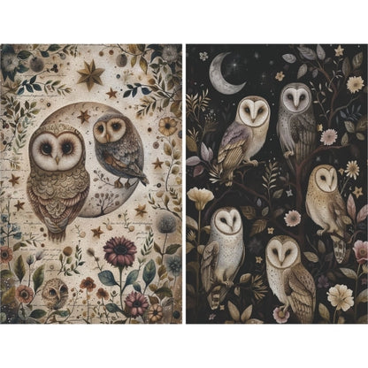 Decoupage Rice Paper Set of 4 - Forest Owls