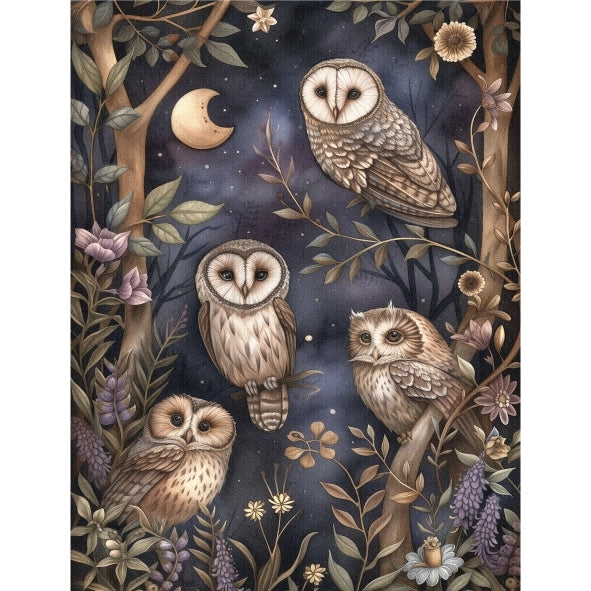 Decoupage Rice Paper Set of 4 - Forest Owls