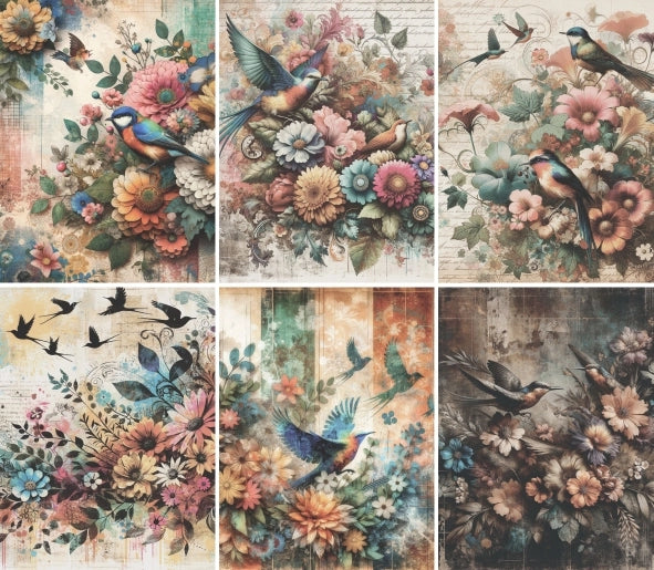 Decoupage Rice Paper Set of 6 - Birds