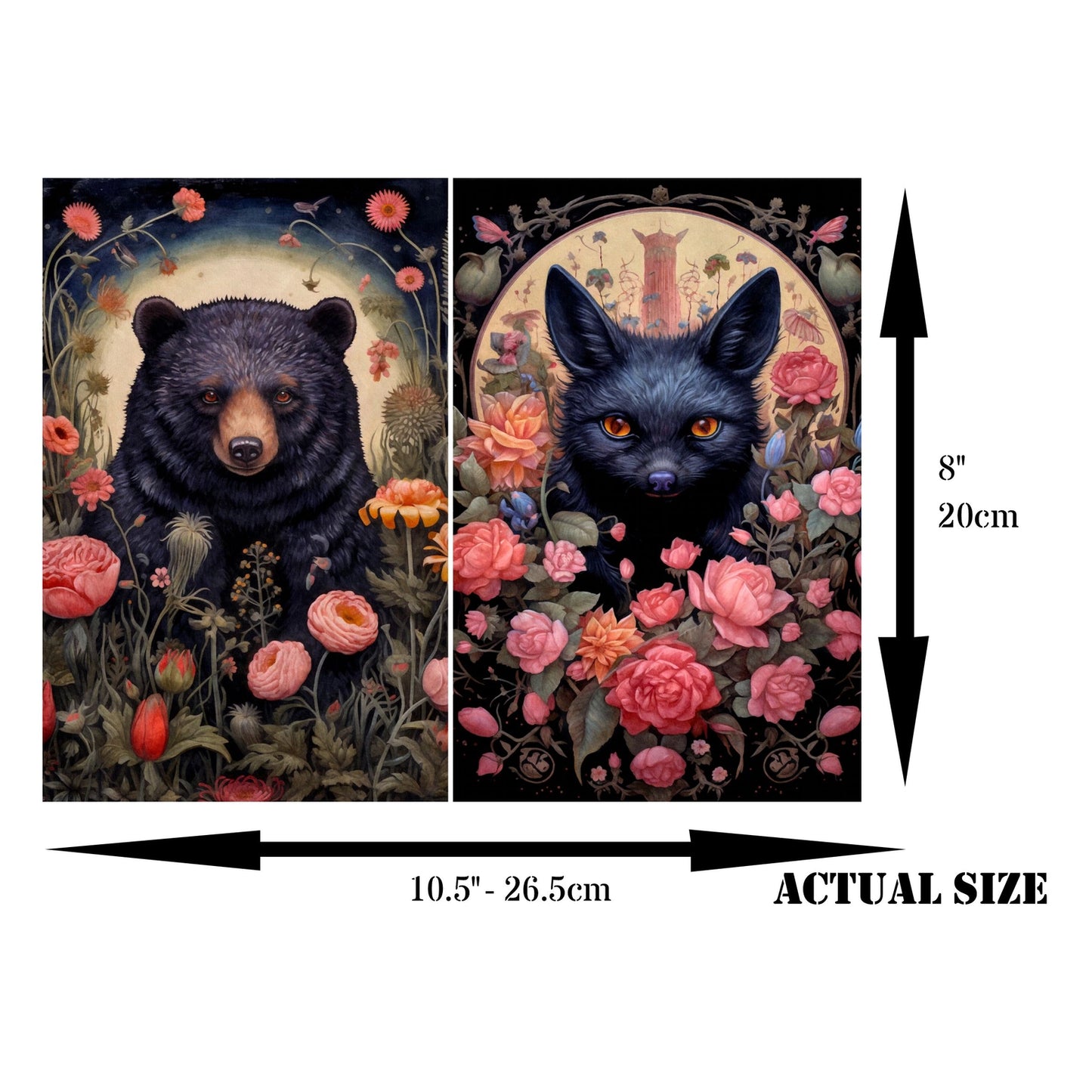 Decoupage Rice Paper Set of 6 - Dark Floral Animals