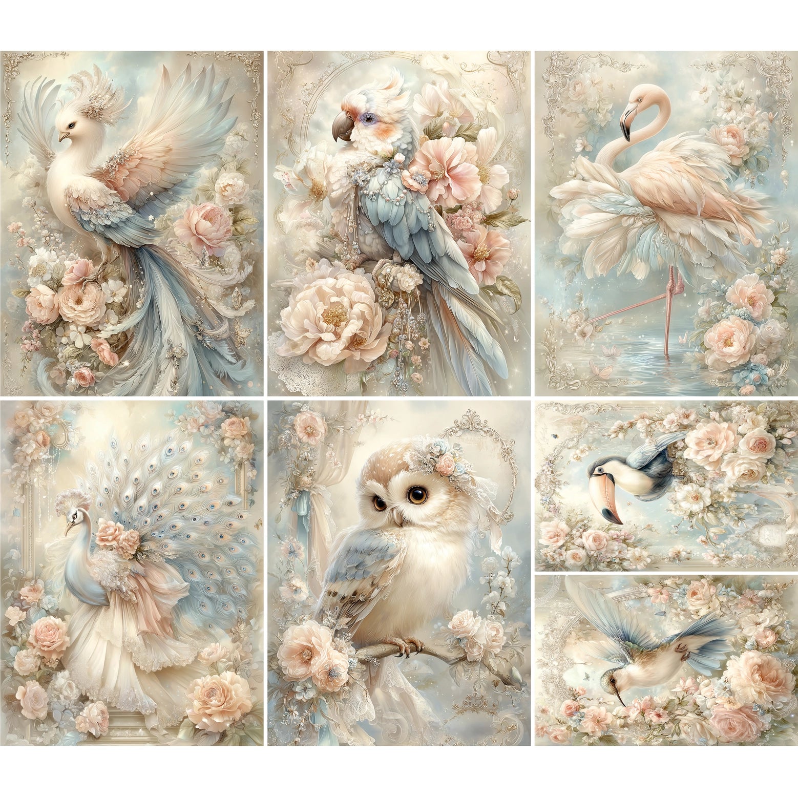 Decoupage Rice Paper Set of 6 - Fantasy Birds
