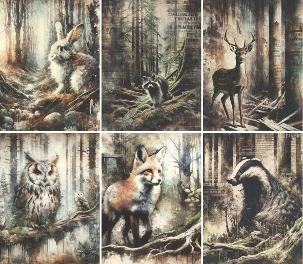Decoupage Rice Paper Set of 6 - Forest Animals