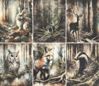 Decoupage Rice Paper Set of 6 - Forest Animals
