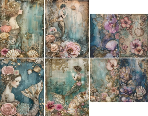 Decoupage Rice Paper Set of 6 - Mermaids