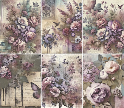 Decoupage Rice Paper Set of 6 - Peony