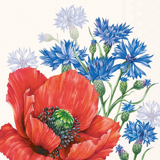 Decoupage napkins 6.5"  (2pcs)- Poppy and Cornflowers
