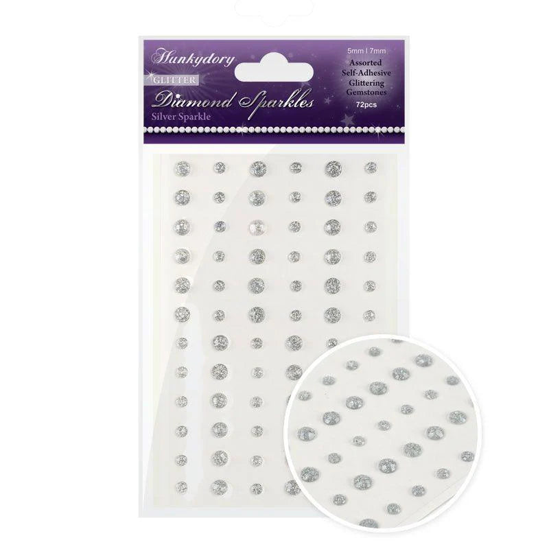 Packaging of Hunkydory Glitter Diamond Sparkles with silver rhinestones on a white background