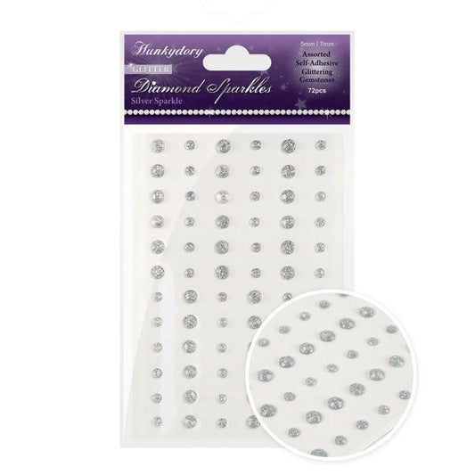 Packaging of Hunkydory Glitter Diamond Sparkles with silver rhinestones on a white background