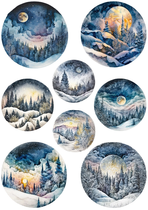 European Excellency Decoupage Rice Paper A4 - Winter Moon