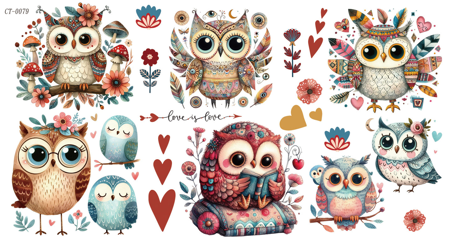 Glossy Crystal Rub-On Transfers- Boho Owls