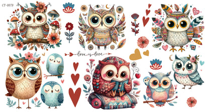 Glossy Crystal Rub-On Transfers- Boho Owls