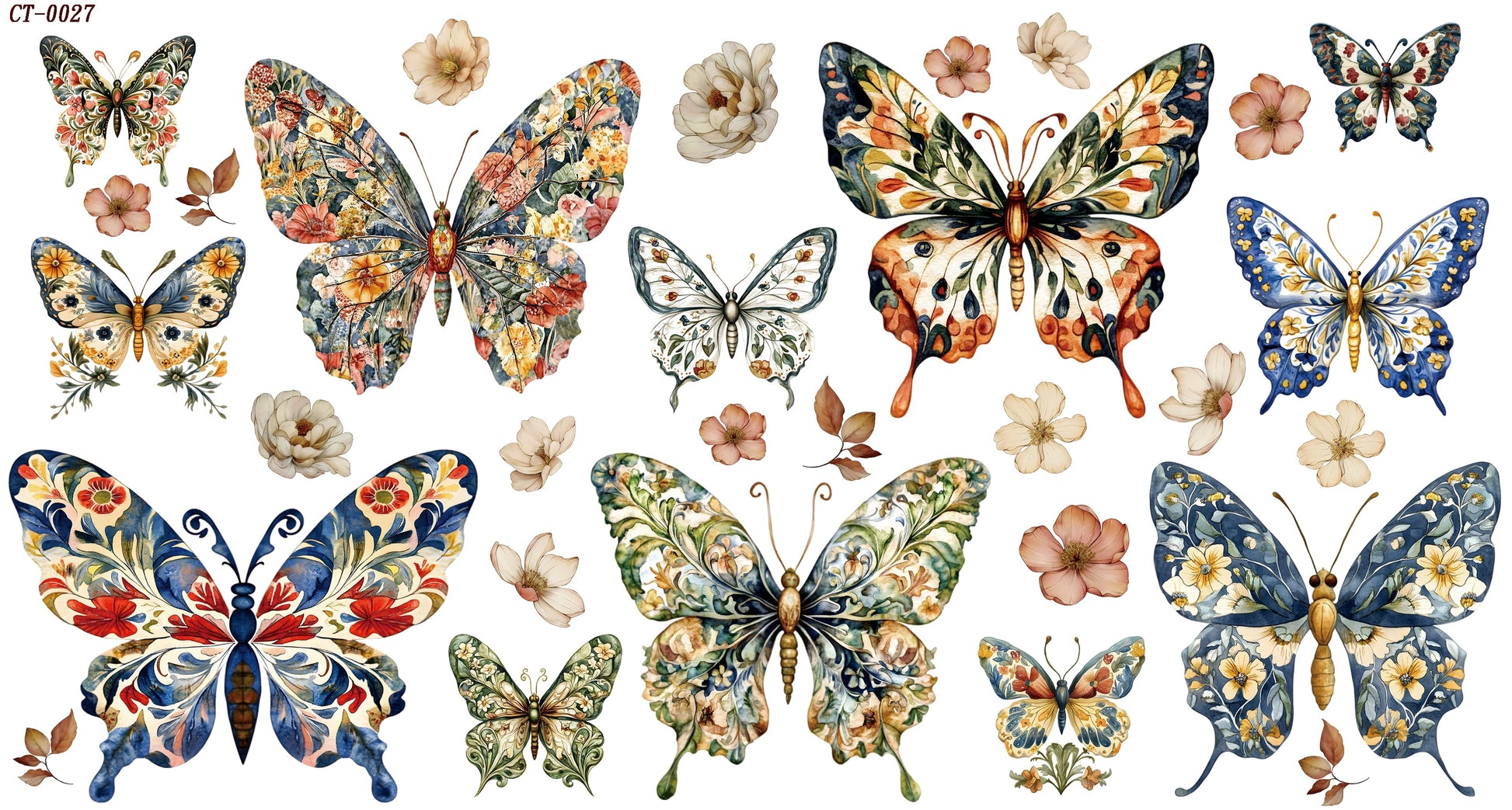 Glossy Crystal Rub-On Transfers- Floral Butterflies
