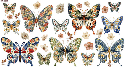Glossy Crystal Rub-On Transfers- Floral Butterflies