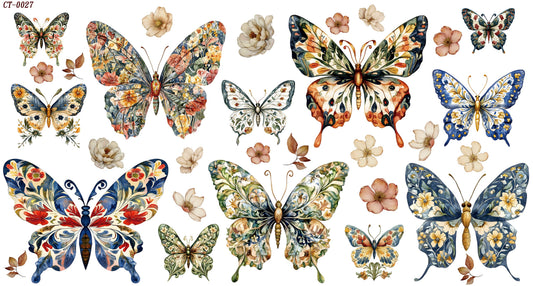 Glossy Crystal Rub-On Transfers- Floral Butterflies