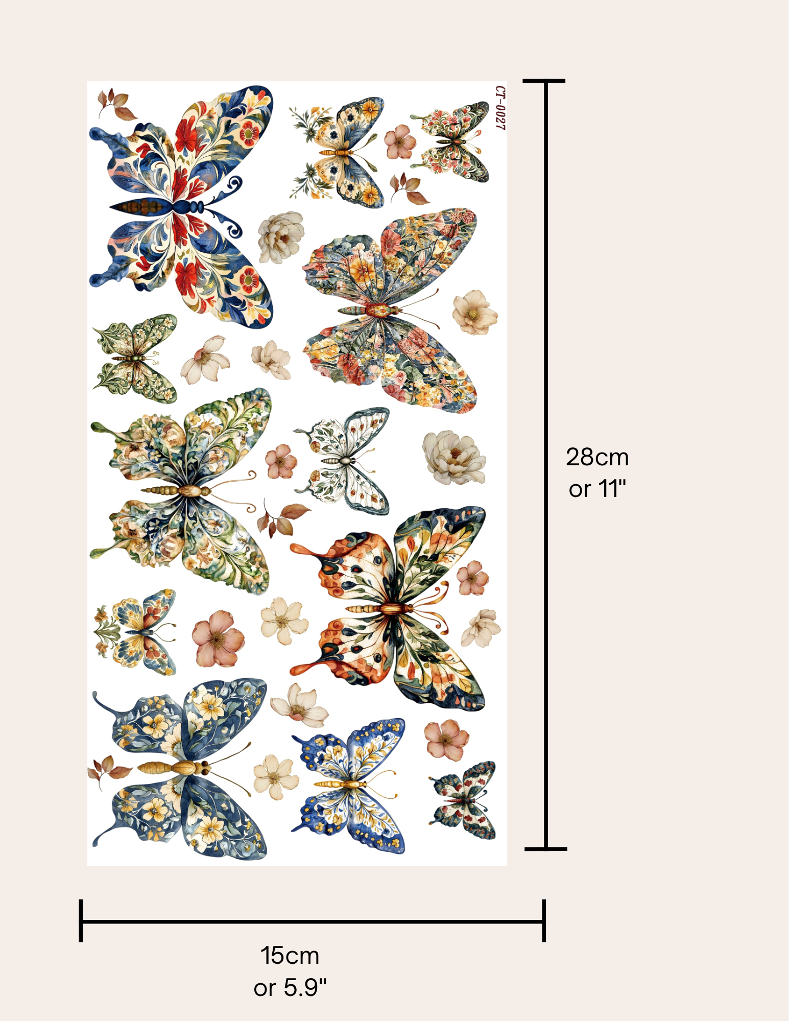 Glossy Crystal Rub-On Transfers- Floral Butterflies