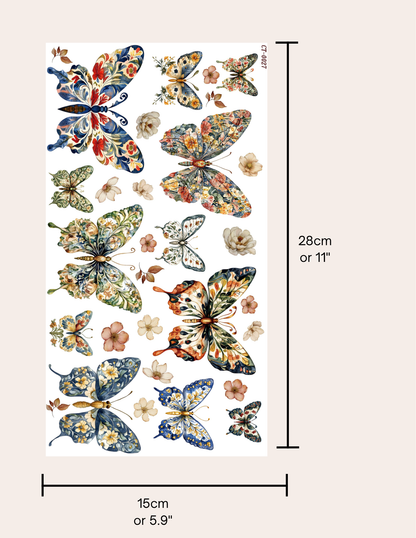 Glossy Crystal Rub-On Transfers- Floral Butterflies