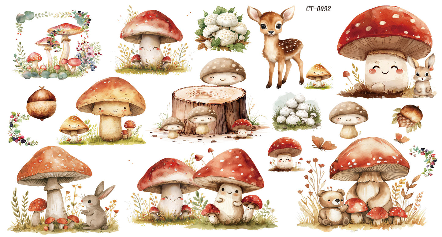 Glossy Crystal Rub-On Transfers- Friendly Shrooms