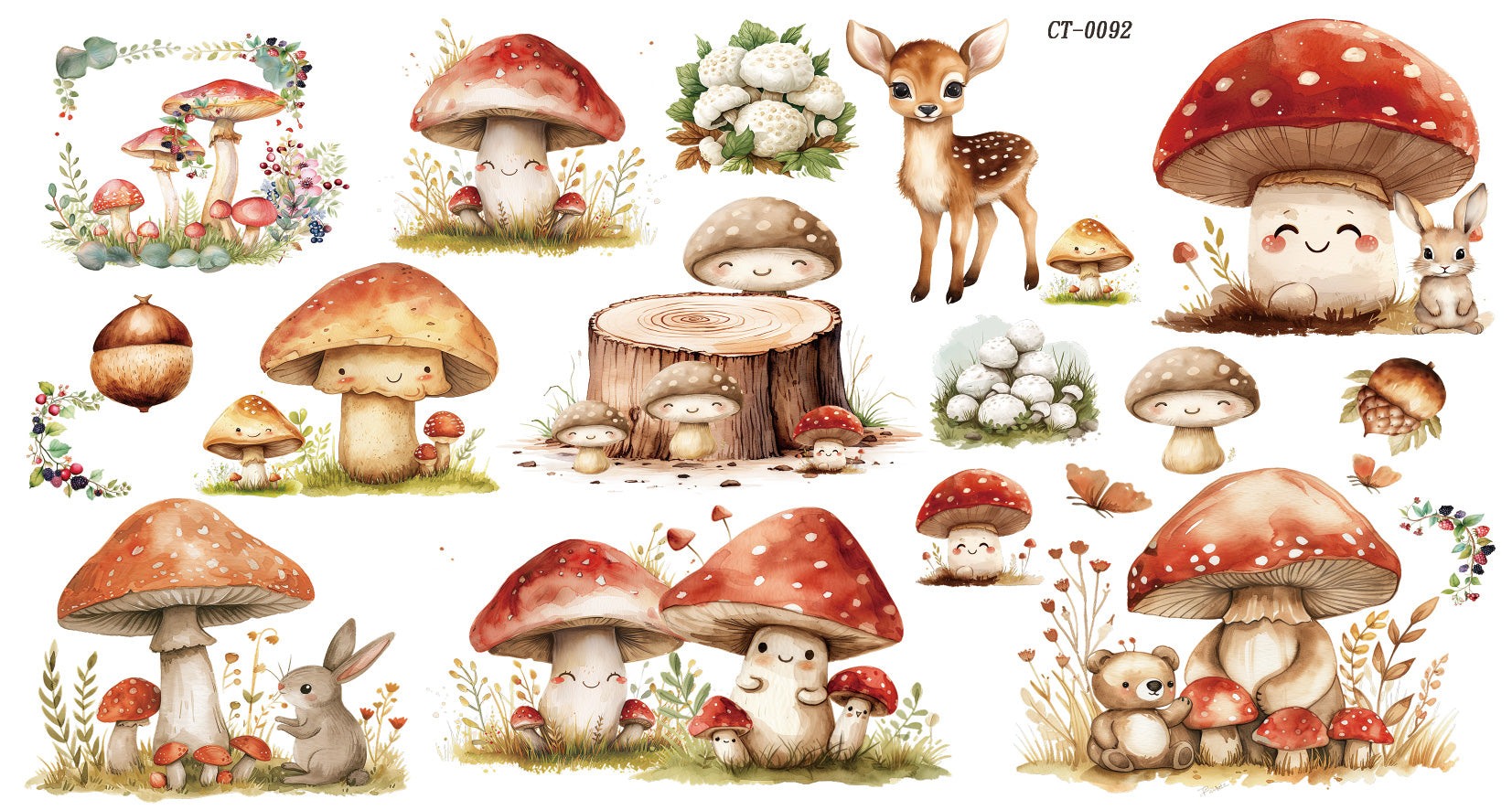 Glossy Crystal Rub-On Transfers- Friendly Shrooms