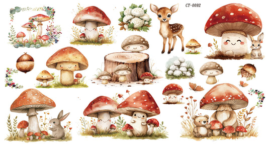 Glossy Crystal Rub-On Transfers- Friendly Shrooms