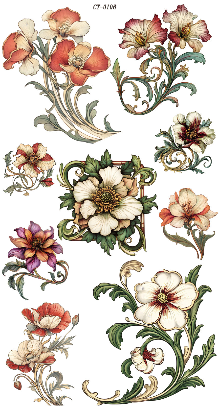 Glossy Crystal Rub-On Transfers- Funky Flowers