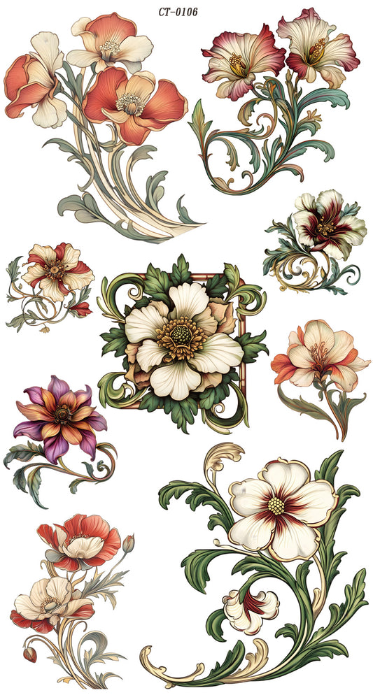 Glossy Crystal Rub-On Transfers- Funky Flowers