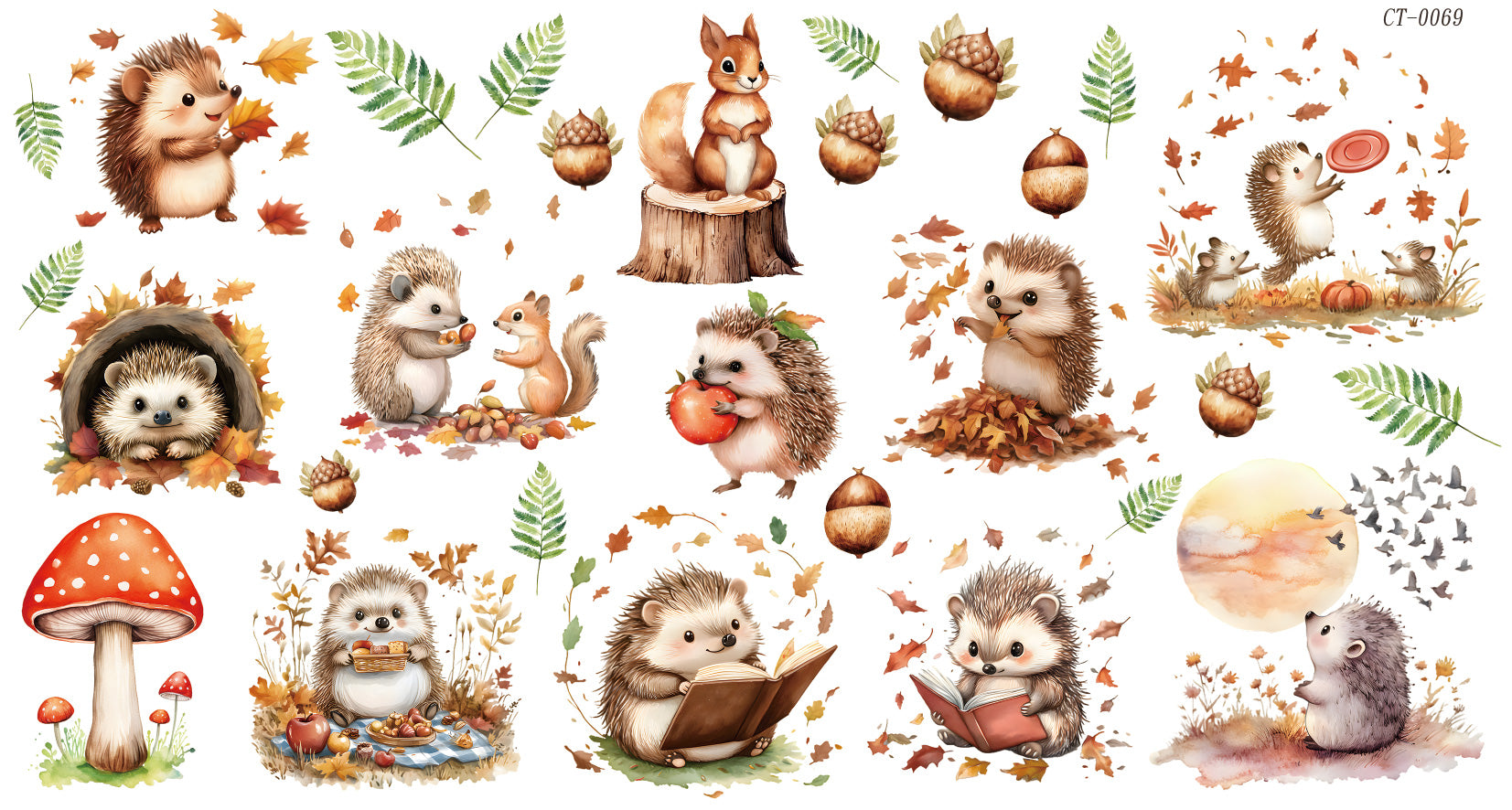 Glossy Crystal Rub-On Transfers- Hedgehogs