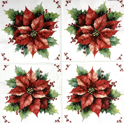 Decoupage Napkins 6.5" (2pcs)- Festive Poinsettia